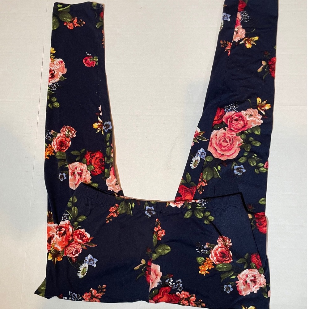 BOM‎ BOM Women's Large Navy Blue Floral Print Leggings Made in USA